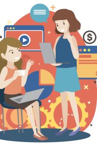 Working characters flat design for web banner Working characters flat design for web banner illustration